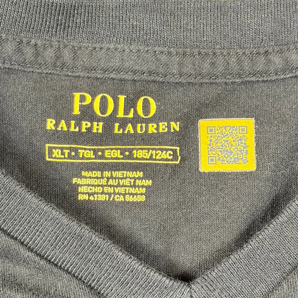 Polo Ralph Lauren Mens XLT Black V-Neck T-Shirt Red Pony Cotton Short Sleeve Tee